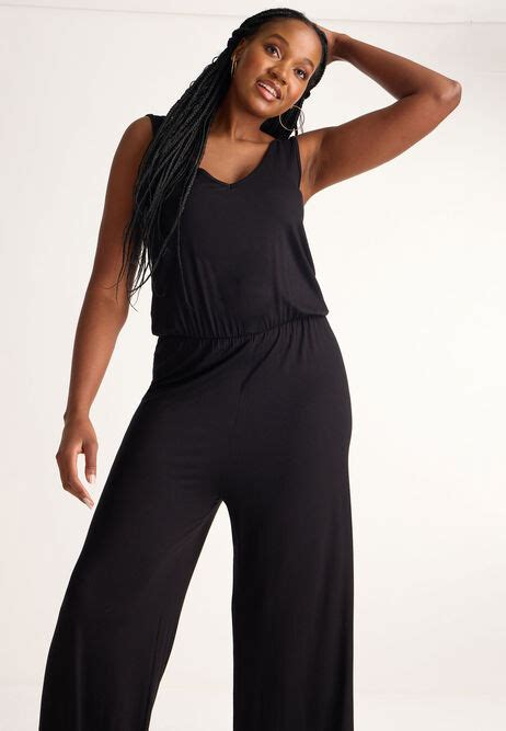 Womens Plain Black Jersey Jumpsuit Peacocks