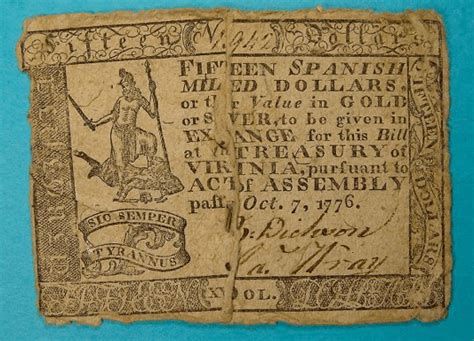 American Revolution Virginia 15 Dollar Bill Note 1776 Revwartalk