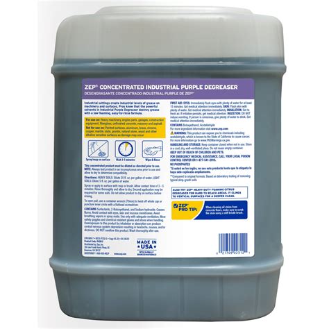 Industrial Purple Cleaner And Degreaser Concentrate 5 Gallons 1 Pail Zep Inc