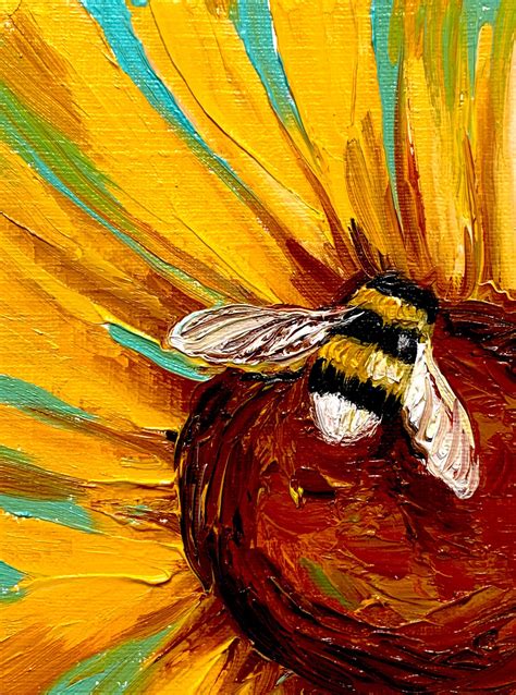 Honeybee Painting Sunflower Painting Honey Bee Original Art | Etsy