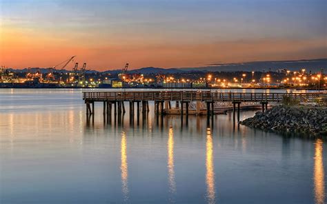 HD wallpaper: Sunset Seacrest Park Fishing Pier Alki Beach In Seattle ...