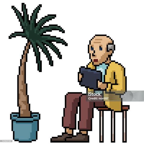 Pixel Art Old Man Reading Stock Illustration Download Image Now Adult Art Cartoon Istock