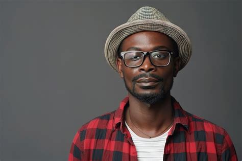 Premium Photo Stylish African American Man In Glasses And Hat Poses