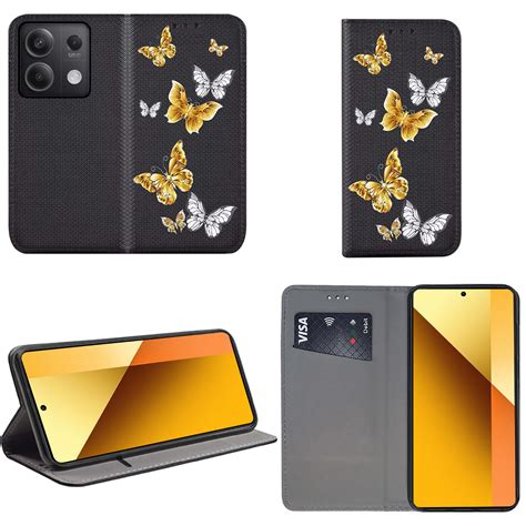 Etui do Xiaomi Redmi Note 13 5G zamykane malowane wzór motyle ze szkłem