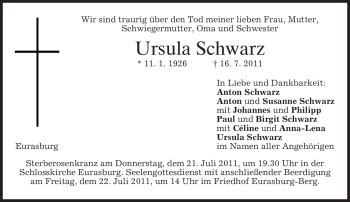 Traueranzeigen Von Ursula Schwarz Trauer Merkur De