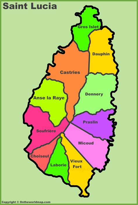 Administrative Divisions Map Of Saint Lucia