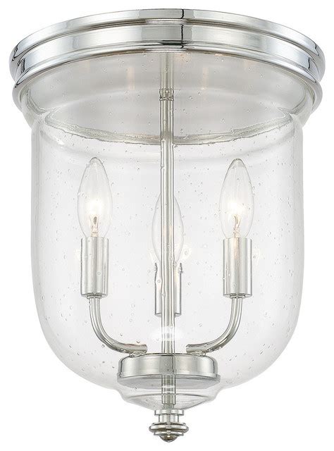 3 Light Flush Mount Polished Nickel Seeded Glass Transitional Flush Mount Ceiling Lighting