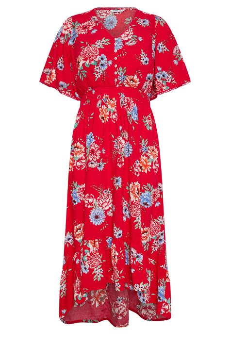 Yours Plus Size Red Floral Print High Low Midi Dress Yours Clothing