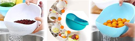 DeoDap Kitchen Tool Plastic Rice Bowl Strainer Multicolour 1 Pc