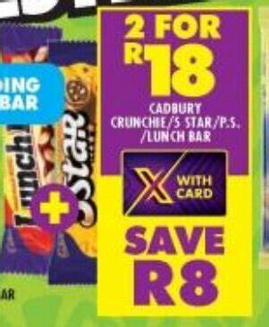 CADBURY CRUNCHIE S STAR P S LUNCH BAR Offer At Shoprite