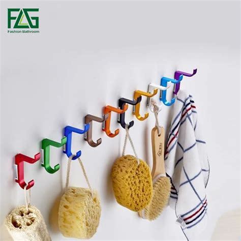 Flg Wall Mounted Aluminum Finish Candy Color Clothes Hanger And Towel And Coat And Robe Hook