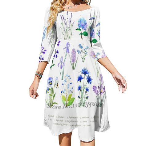 Blue And Purple Flower Collection Watercolor Sweetheart Knot Flared