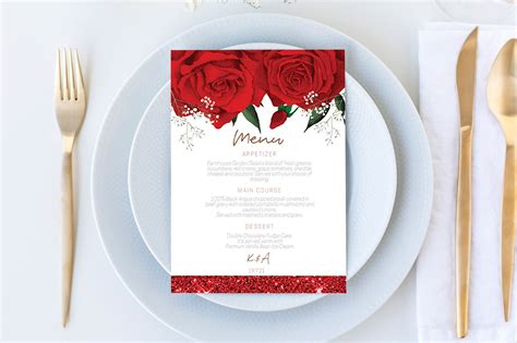 Red Roses Wedding Menu Diy Editable Menu Menu Cards Etsy