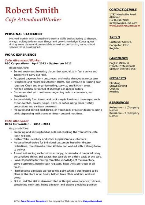 Cafe Attendant Resume Samples Qwikresume