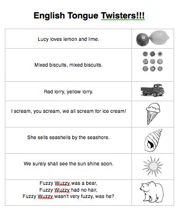 Beginner Tongue Twisters Worksheet Activities For Esl Efl Class