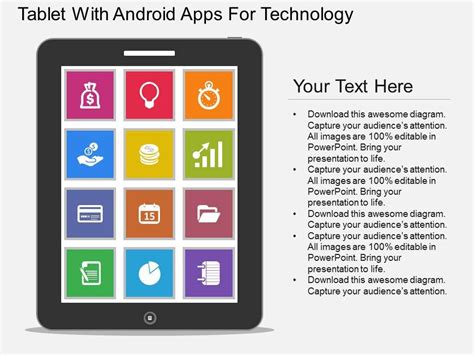 Ppt Tablet With Android Apps For Technology Flat Powerpoint Design