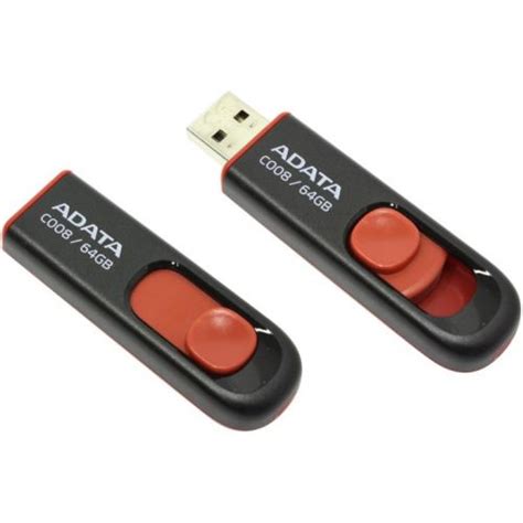 Stick USB 2 0 Retractabil C008 64GB Negru Rosu ADATA