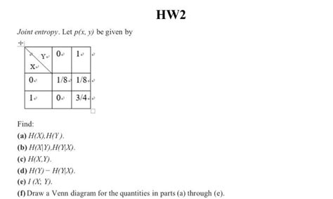 Solved Joint Entropy Let P X Y Be Given By Find A