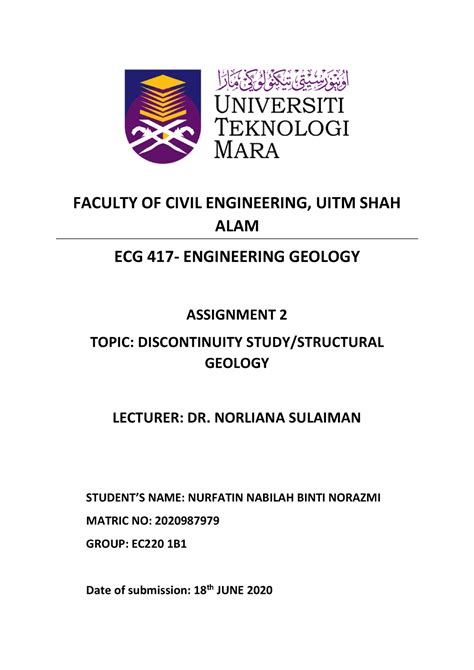 Structural Geology Assignment Faculty Of Civil Engineering Uitm