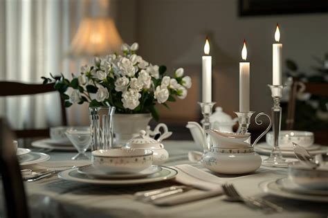 Elegant Table Setting With Fine China And Candleli Premium Ai