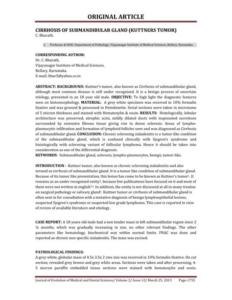 Pdf Cirrhosis Of Submandibular Gland Kuttners Tumor