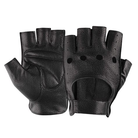 Gsg Men Genuine Fingerless Leather Gloves Driving Cycling Half Finger