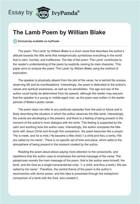 "The Lamb" Poem by William Blake - 640 Words | Essay Example