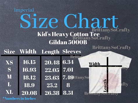 Kids Heavy Cotton Tee Gildan 5000b Size Chart Etsy