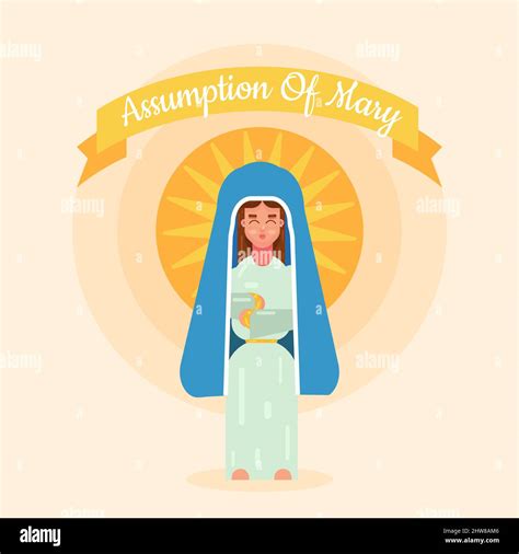 Assumption Of Mary Day Vector Illustration For The Greeting In Flat Style Virgin Mary Icon