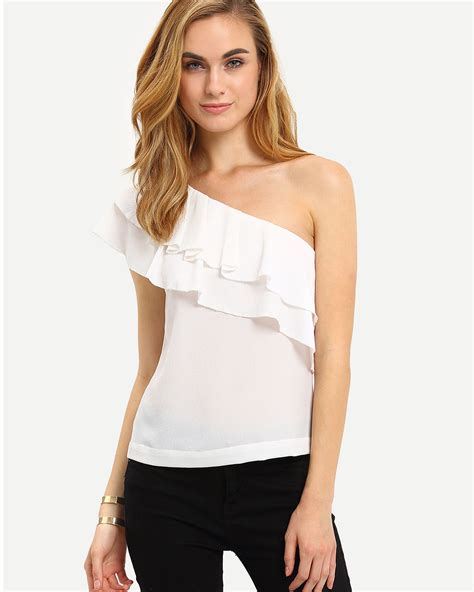 White One Shoulder Ruffle Blouse Women Ruffle Blouse Ruffle Blouse