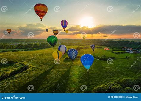 Hot Air Balloons At Sunset Stock Photo Image Of Color