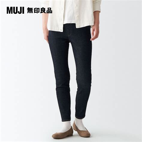 Muji 無印良品 女有機棉混縱橫彈性丹寧窄版九分褲暗藍 Pchome 24h購物