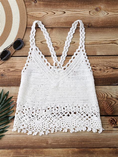 Crochet Crop Cover Up Top In White Zaful 2024