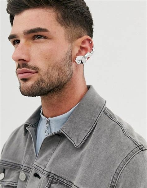 Asos Design Abstract Ear Cuff In Silver Tone Ear Cuff Men S