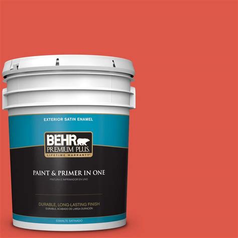 BEHR Premium Plus 5 Gal 180B 6 Fiery Red Satin Enamel Exterior Paint