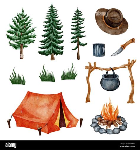 Watercolor Camping Clipart Hand Drawn Wild Camping Illustration