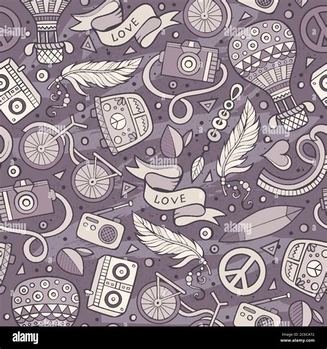 Cartoon Vector Hippie Seamless Pattern Stock Vector Image Art Alamy