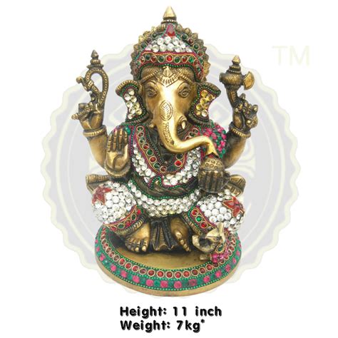 Multicolor Aligarh Small Crystal Work Brass Ganesha Statue Size