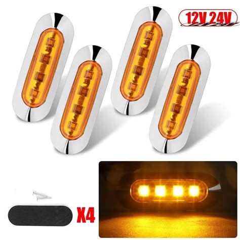 4x Amber Led Car Truck Trailer Rv Oval 3 6 Side Marker Clearance Lights Chrome Ebay