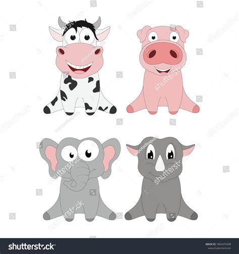 Set Cute Animal Cartoon Simple Vector Stock Vector (Royalty Free ...