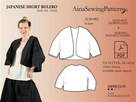 Bolero Jacket Sewing Pattern Pdf Digital Sewing Pattern Etsy Uk