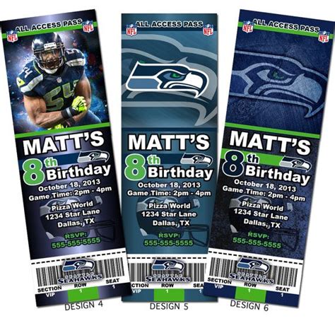 Seattle Seahawks Nfl Custom Party Ticket Invitations By Kvinvites Party Tickets Custom Party