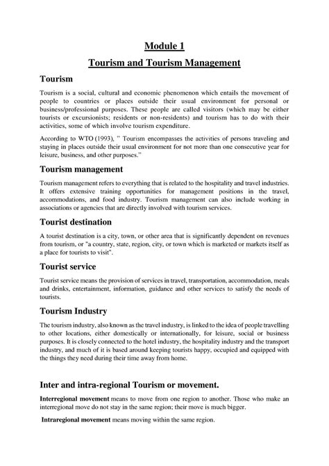 Module 1 Module 1 Tourism And Tourism Management Tourism Tourism Is A