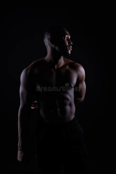 Close Up Muscles Of African American Handsome Body Builder Naked Torso