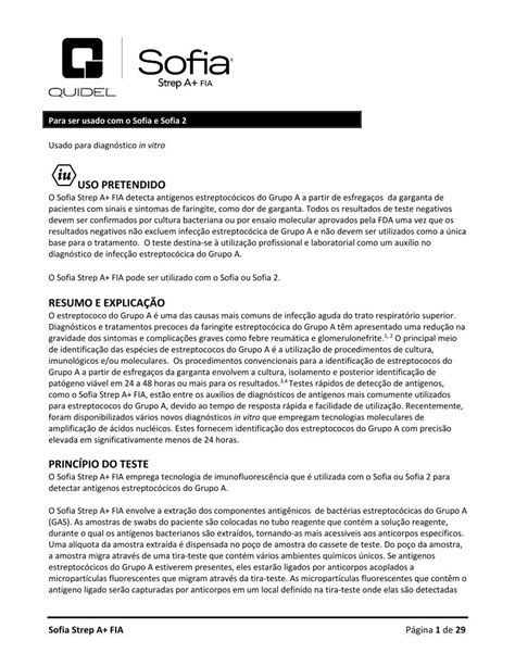 PDF USO PRETENDIDO RESUMO E EXPLICAÇÃO quidel a amostra migra