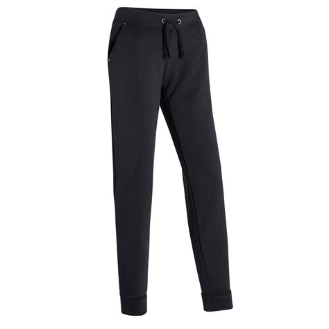 Pantalon Jogging Fitness Bas Resserré Coupe Droite Noir Nyamba Decathlon