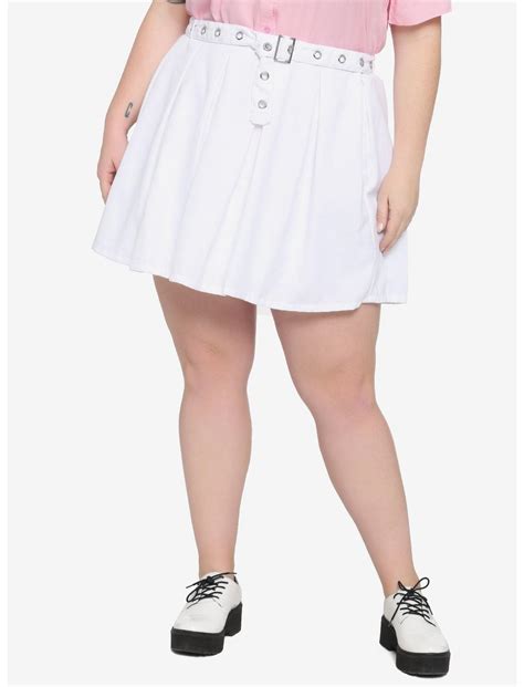 White Grommet Belt Pleated Skirt Plus Size Hot Topic