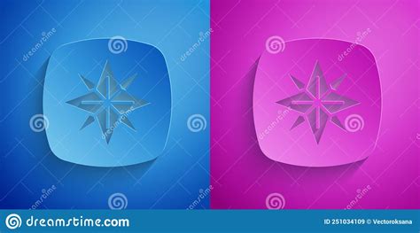 Paper Cut Wind Rose Icon Isolated On Blue And Purple Background