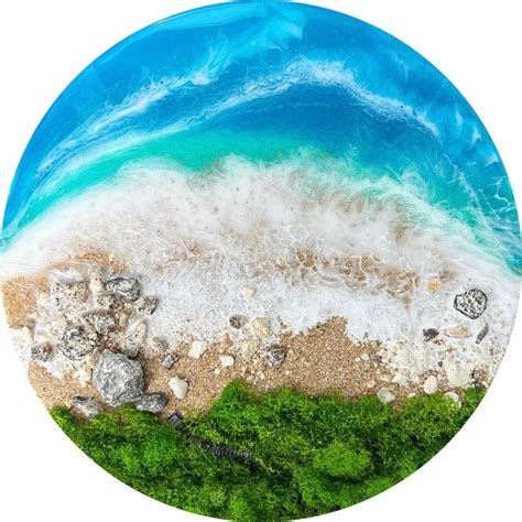 Epoxy Resin And Moss Panel Green Bowl Beach Bali Painting In 2024