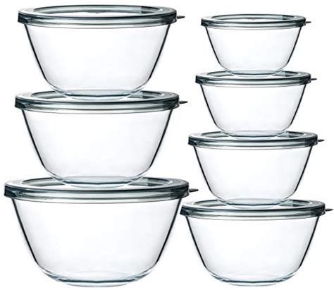 Buy Glass Salad Bowls with Lids-14-Piece Set, Salad Bowls with BPA- Free Lids, Space Saving ...